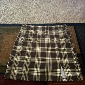 SHEIN Brown and Cream Plaid Mini Skirt